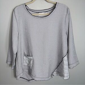 Habitat Clothes to Live In Tunic Blouse-White Black Check-Lagenlook-Medium